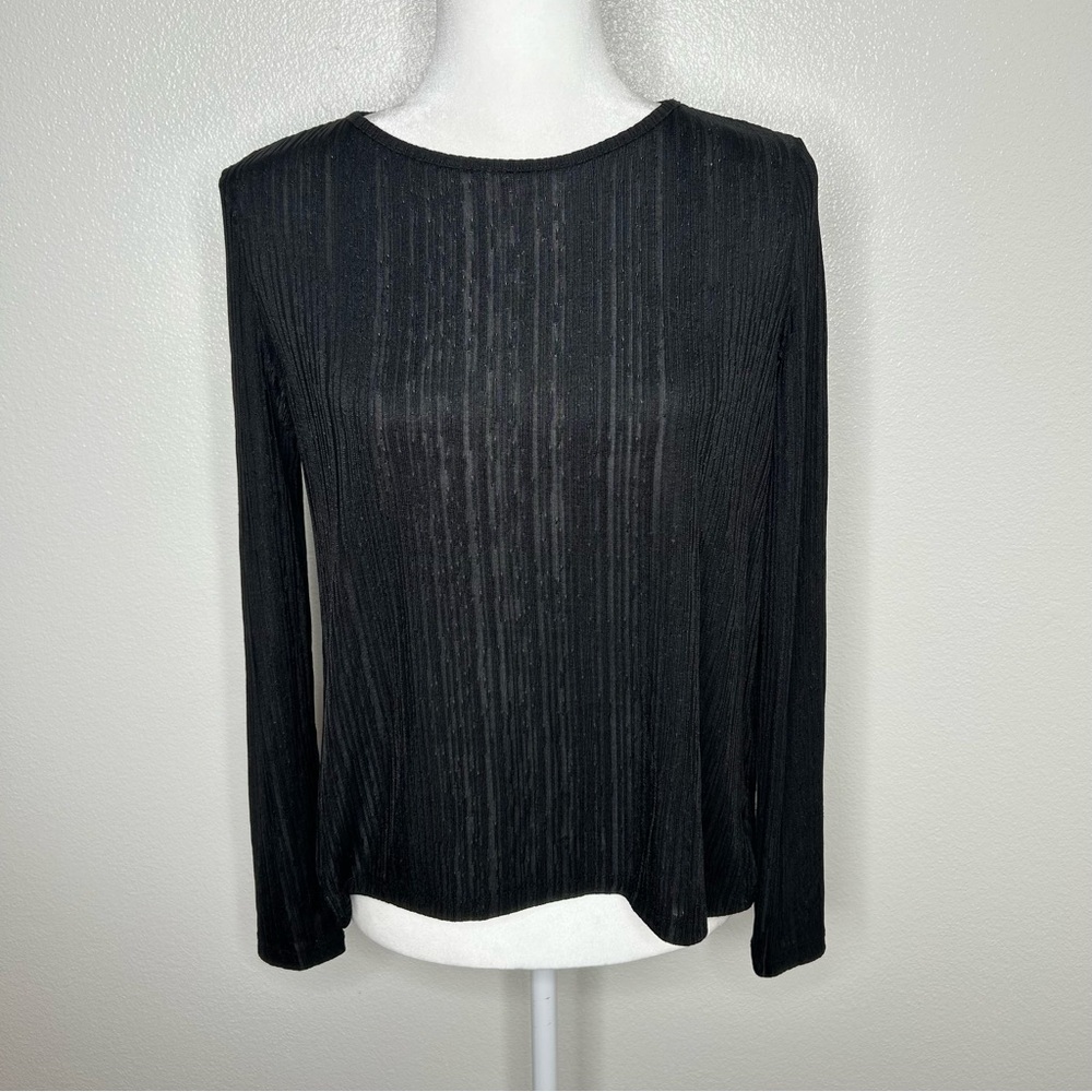 ZARA WB Womens Black Crinkled Hi-Low Long Sleeve Jersey Top Size M EUC